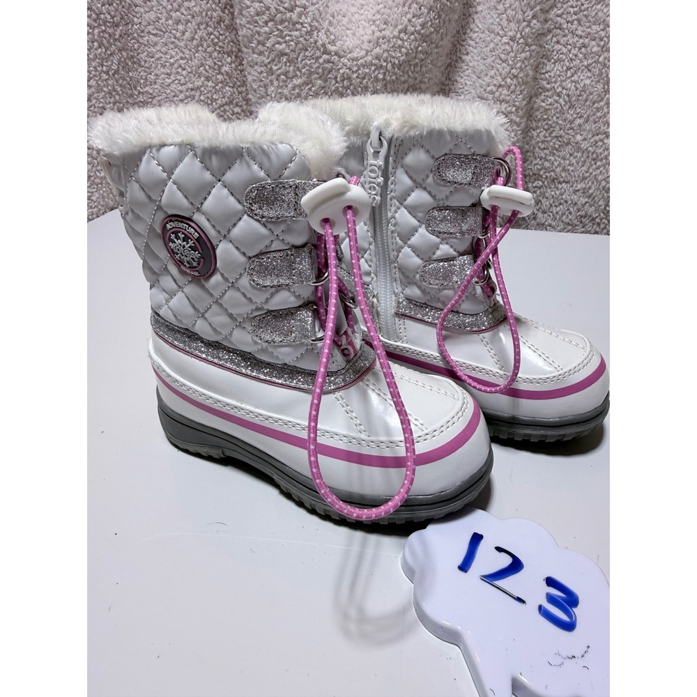 Totes Kids Star White Quilted Snow Boots Pink Glitter Faux Fur Size 8 Toddler